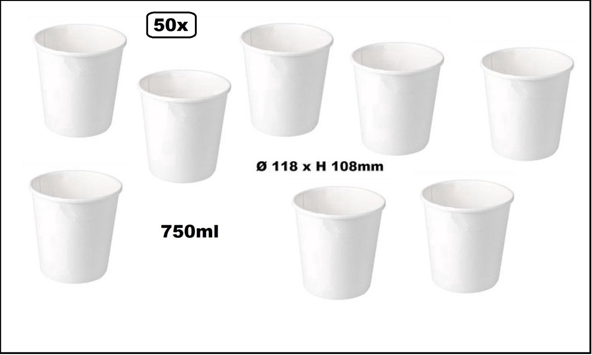 50 stuks Big Soepbeker karton 750ml wit - Soep beker kom salade beker festival warme dranken maaltijd