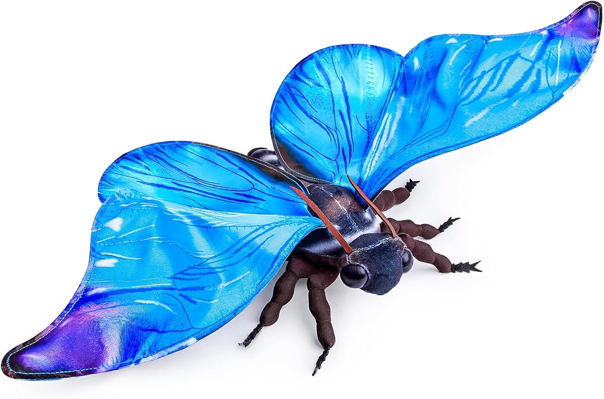 lilizzhoumax Blue Morph pluche dier, realistisch dier, betoverend dier, zacht, van pluche, voor jongens en meisjes, 27,9 cm