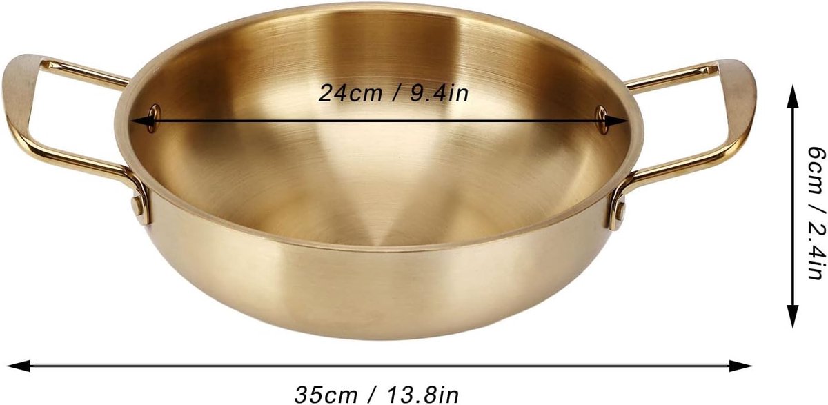 pastapan, gouden roestvrij staal, dubbele handgreep, soeppan