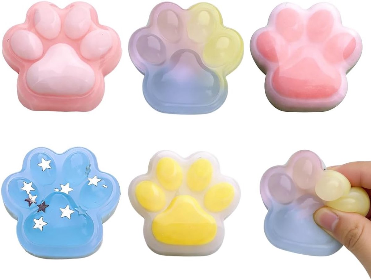 5 stuks Mini Squishy Design kattenpoten, zacht sensorisch speelgoed met draagbare sleutelhanger, stressvermindering voor kinderen en volwassenen (3,5 cm)