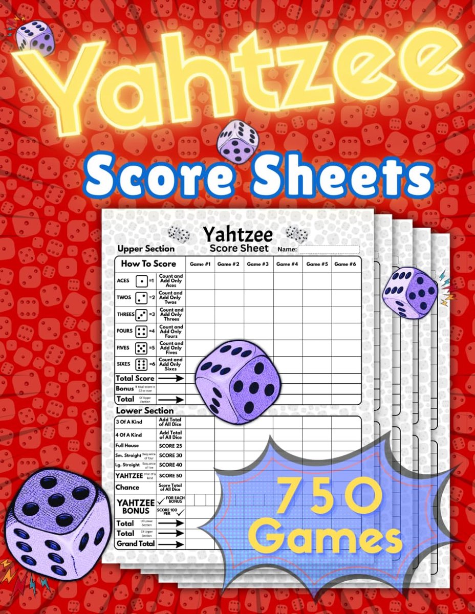 Yahtzee scorebladen groot formaat 8.5 x 11 - heldere lay-out - 125 pagina's voor eenvoudig scoren - ShopVlot