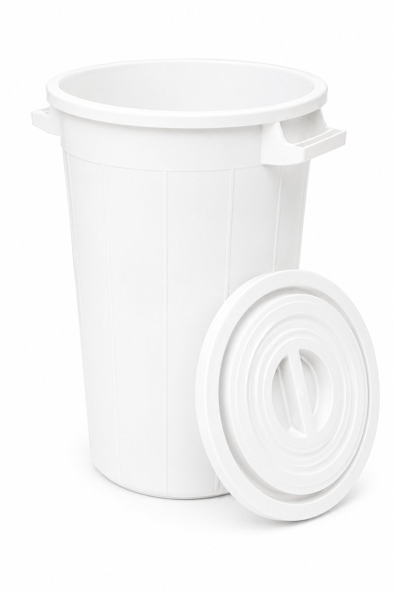 Buitenprullenbak - 100 liter - Afvalbak buiten - Afvalton met deksel - Vuilnisbak - Afvalemmer - Wit
