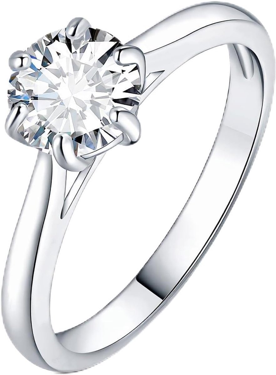 1ct Classic dames solitaire ring 14k witgoud verguld met moissaniet