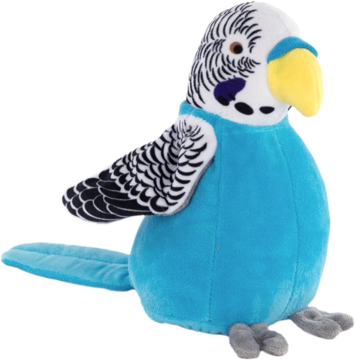 40359 - Chatterbox parkiet in blauw, ca. 18 cm, pluche speeltje herhaalt alles met een grappige stem en beweegt zijn vleugels, werkt op batterijen