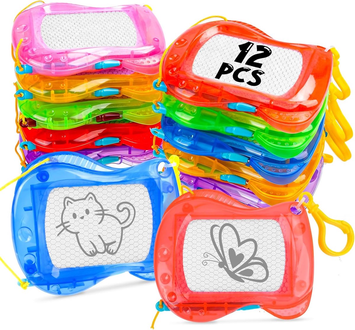 mini-leisteen, 12-delig, tekentablet voor kinderen, Magic Board in sleutelhanger, uitwisbare leisteen, klein verjaardagscadeau voor feest, tombola, kleine kerstcadeaus