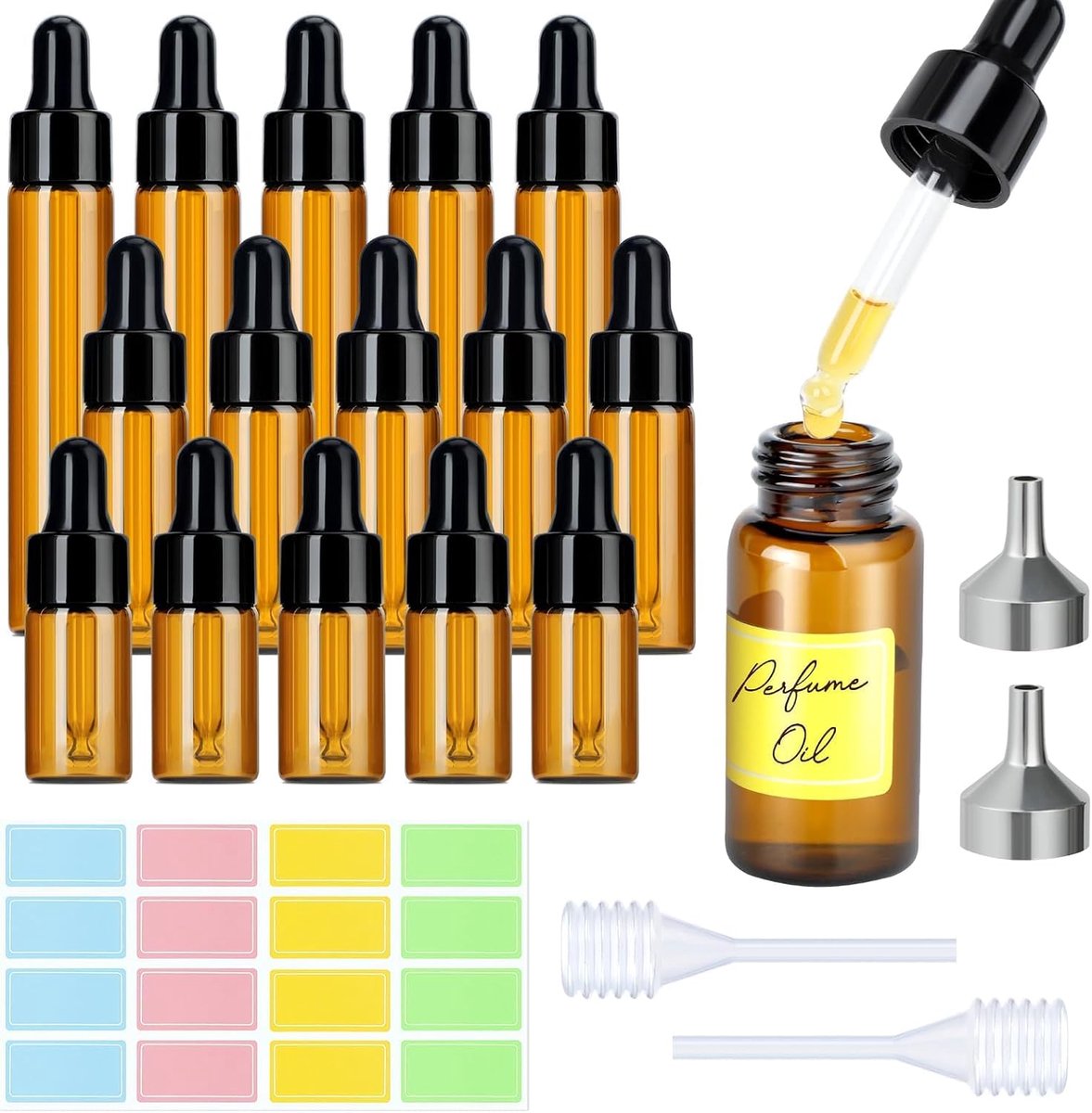 Druppelflessen van glas, 10/5/3 ml, druppelfles met glazen pipetten