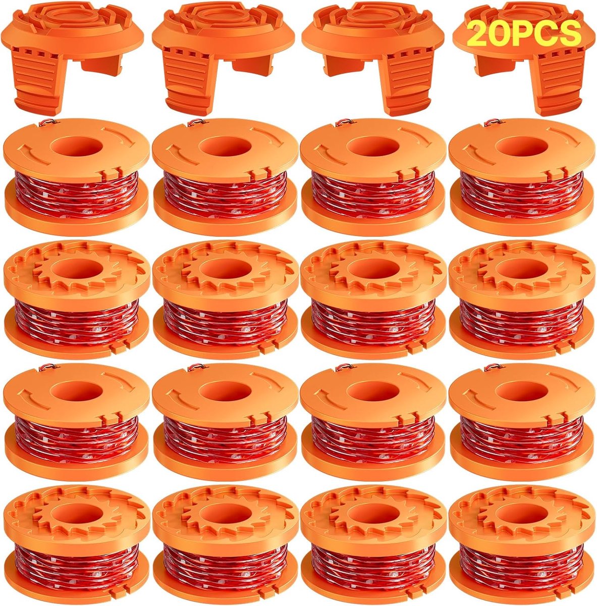 spoel Voor graskantensnijders, trimmer draadspoel Voor graskantensnijders, trimmer spoelmodel WA0010 WA0004 WA0004.1, Ø 1,65 mm, 3 m lengte (16 reservespoelen + 4 doppen WA6531)
