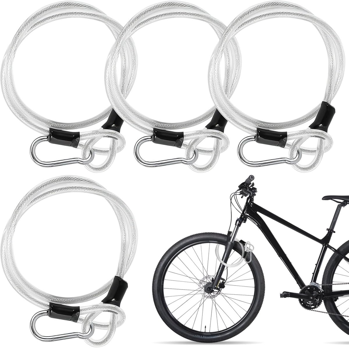 SnelShoppen - Loop Cable Rope met Oogjes 1m x 3mm Rvs Veiligheidskabel met Karabijnhaak voor Fietsen en Bagage