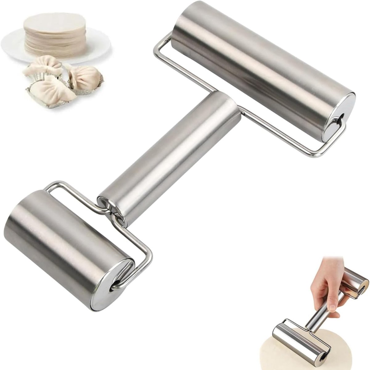 SnelShoppen - Kleine Deegroller, Roestvrij Staal, Perfect voor Pizza, Fondant, Taart, Koekjes, Pasta, Vaatwasserbestendig, Keukenaccessoire