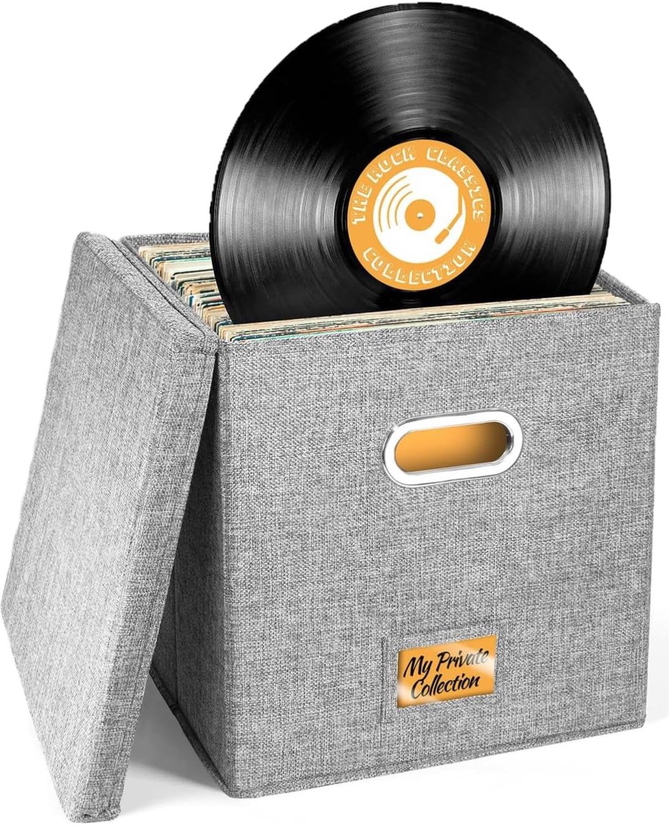 Opvouwbare opbergdoos 12 inch vinylplaten - grijs - houdt tot 90 platen - ideaal voor het organiseren van albums - SnelShoppen