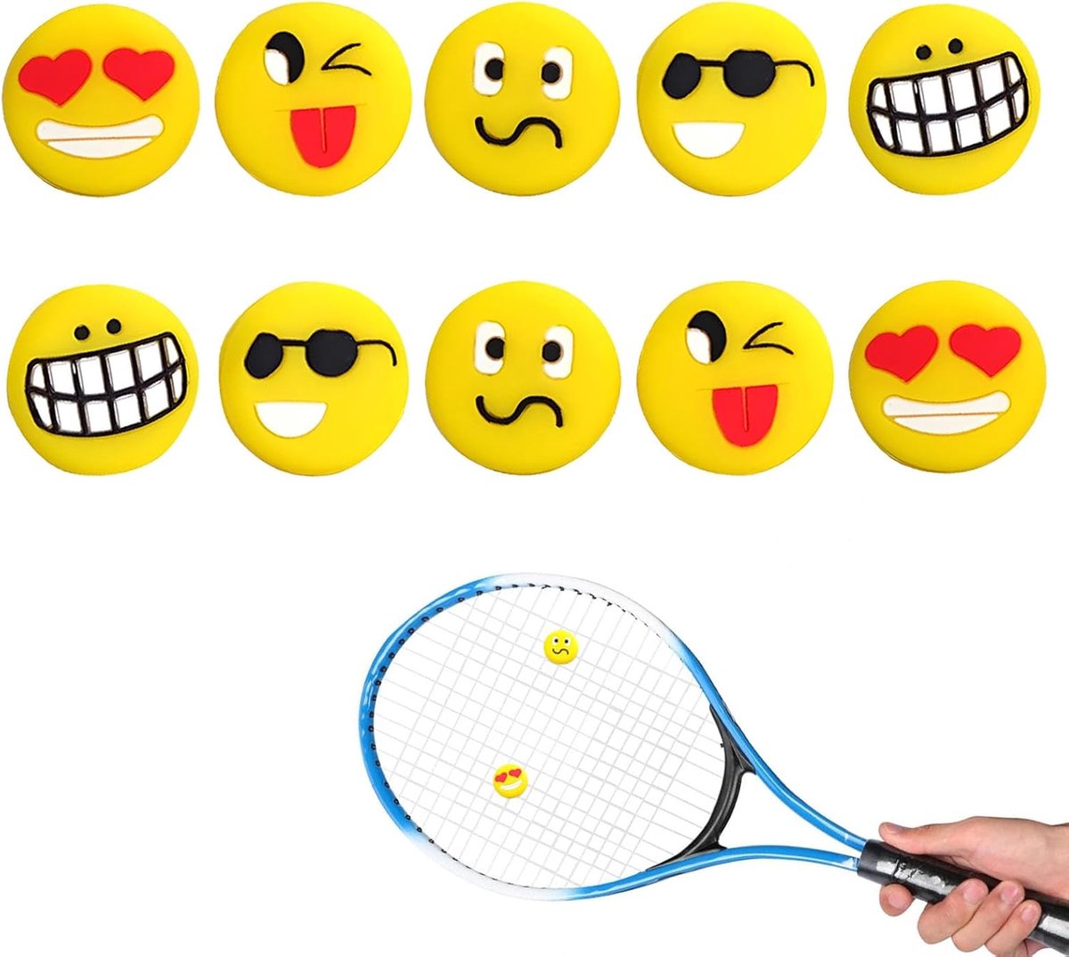 vcsjw Tennisdemper, 10 stuks trillingsdempers tennis | Demper tennisracket, emoji met tennisracket, demper, voor tennisspelers, siliconen tennisaccessoires, cadeau