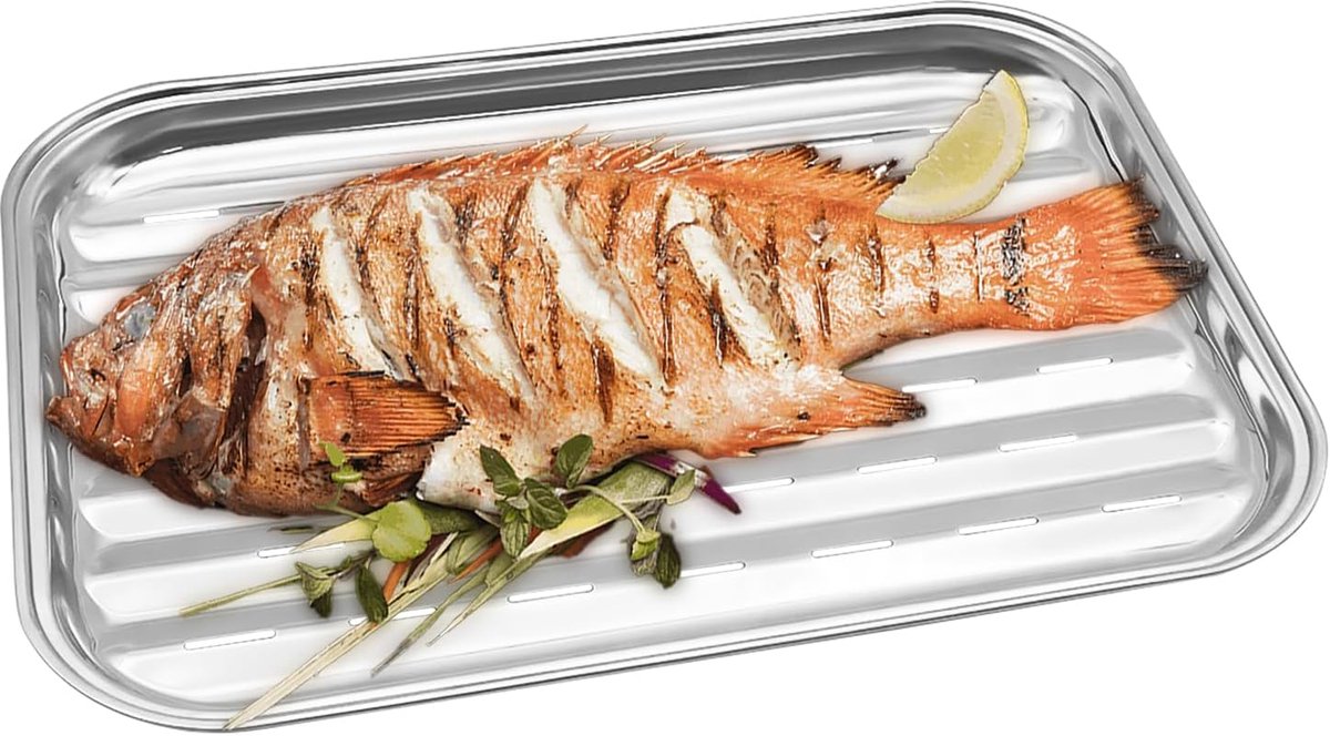 SnelShoppen - RVS Grillpan voor Oven en BBQ, Casserole met Gaten, Ideaal voor Buiten Grills, Gas en Elektrische Kookplaten, Voorkomt Voedselverlies, P