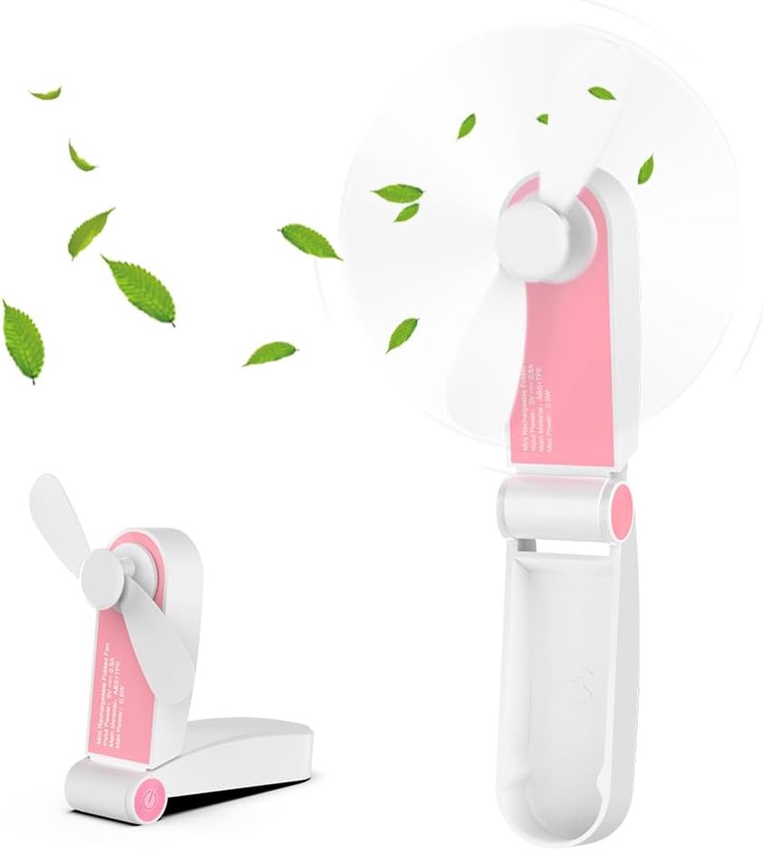 USB-mini-handventilator, draagbare oplaadbare handventilator en standaard, opvouwbare ventilator voor thuis, buiten en kantoor, 2 snelheden instelbaar, roze