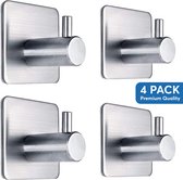 Premium RVS ophanghaken (4 stuks) - Zelfklevend - Handdoekhaakjes - Wandhaakjes - Roestvrij - Plakhaakjes - Vierkant - Mat zilver
