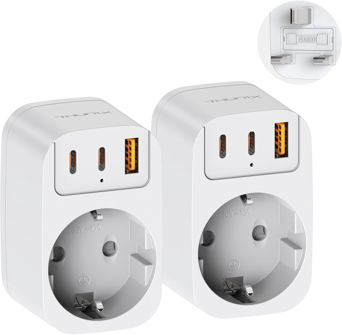 2 Stuks Adapter Engels Stekker, Reisadapte voor Engels Stopcontact, UK Adapter Stopcontact met 2 USB C & USB A, Type G adapter Geschikt voor Verenigd Koninkrijk, Ierland, Dubai, Malediven-Vit
