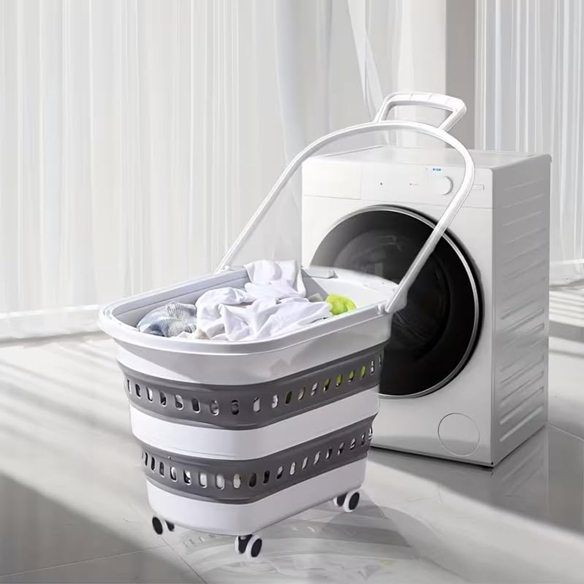 intrekbaar en opvouwbaar, met wielen, 45 l, wit/grijs