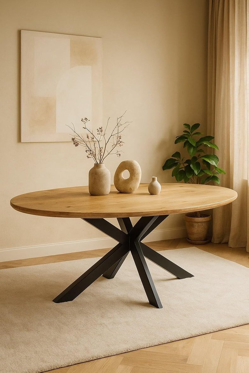 Home Ovale Eettafel 240 cm Mangohout – Zwart Metalen Matrix Onderstel – Elegant Chic – 7-8 Personen