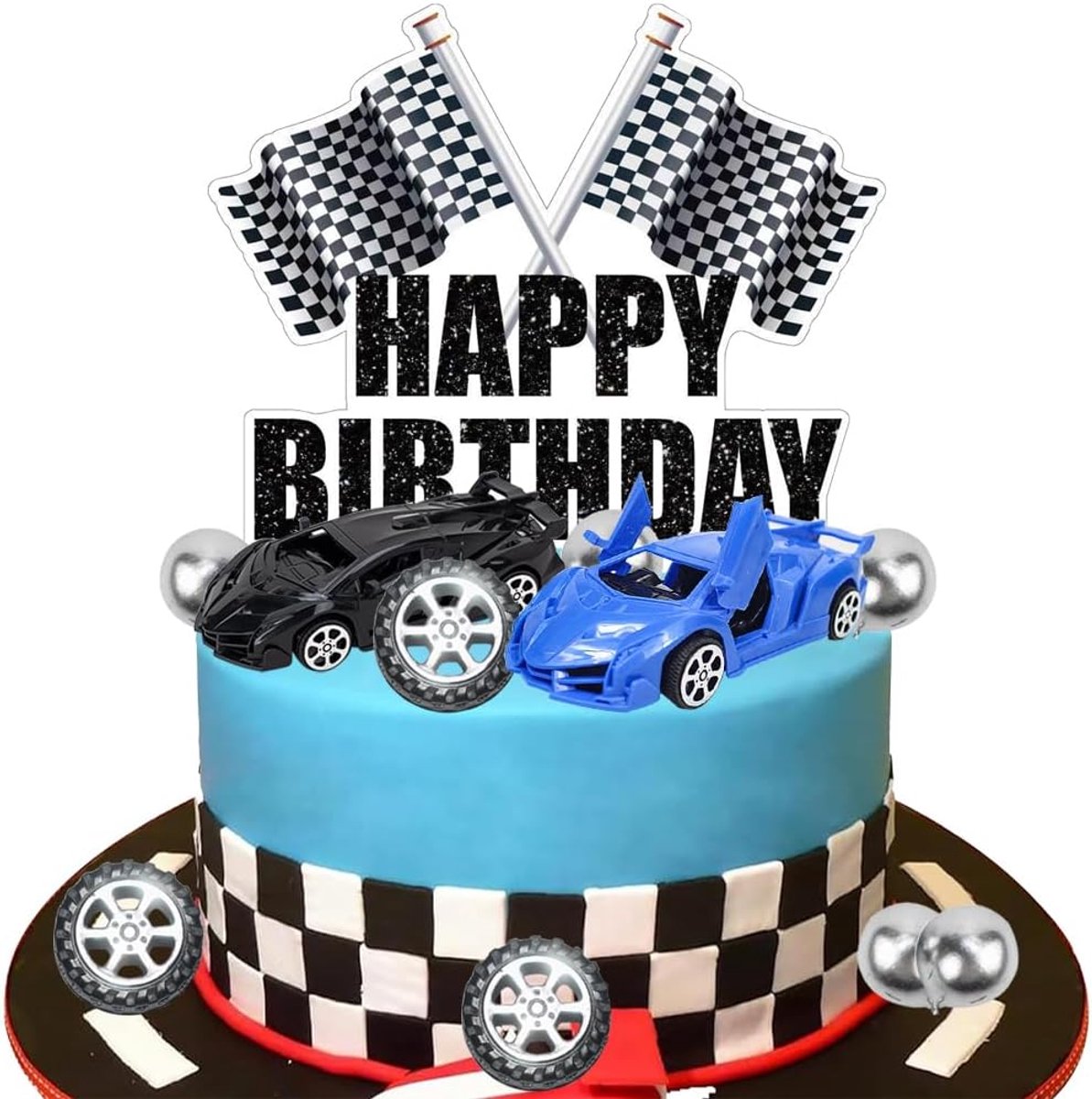 taartdecoratie verjaardag taart decoratie racing auto cake Happy