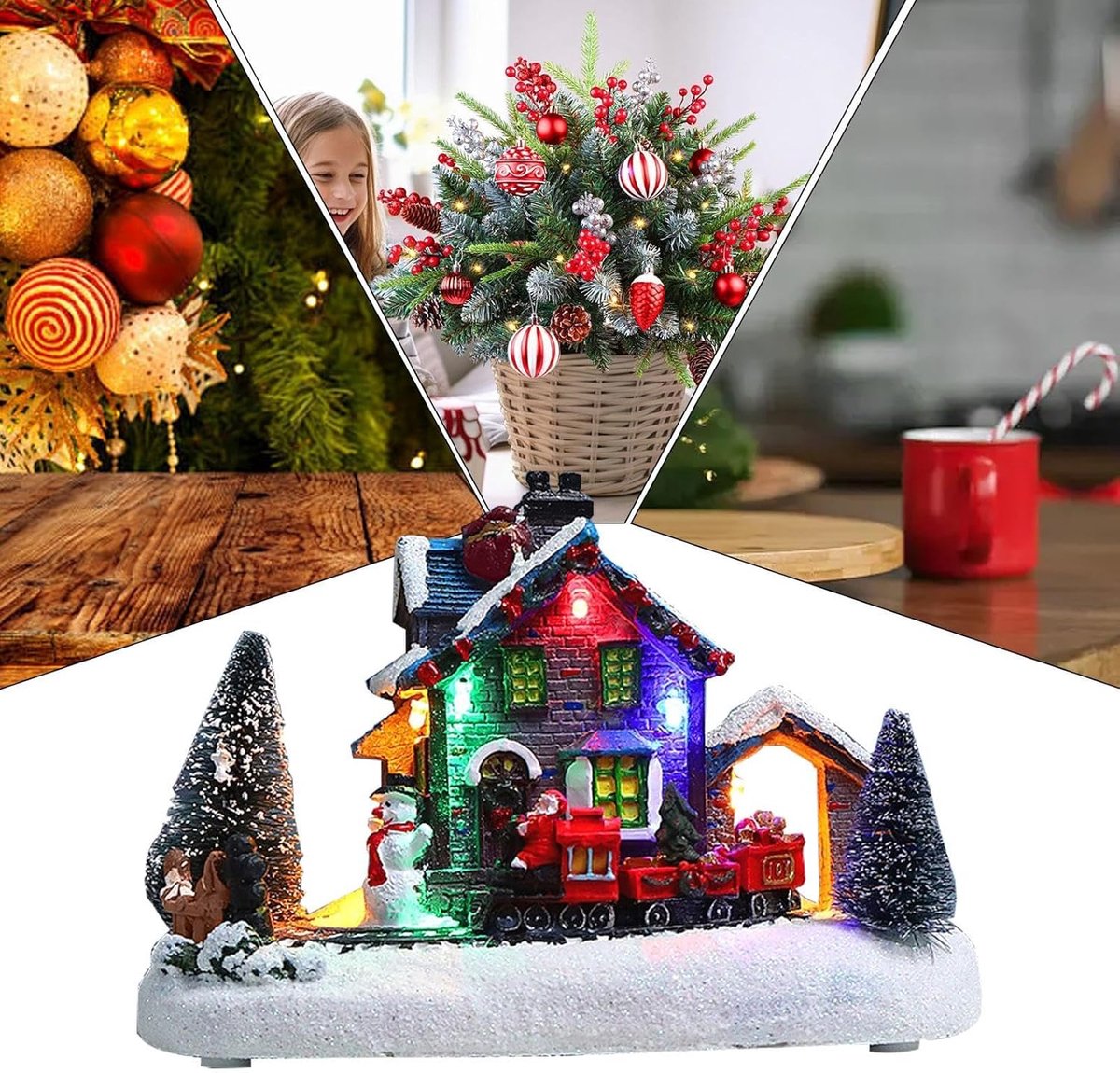 Kerstdorp Ornamenten - Kersthuisjes Set - Feestelijke Decoratie - Met LED Verlichting - 18 x 10 x 12 cm - Kleurrijk – foto 8