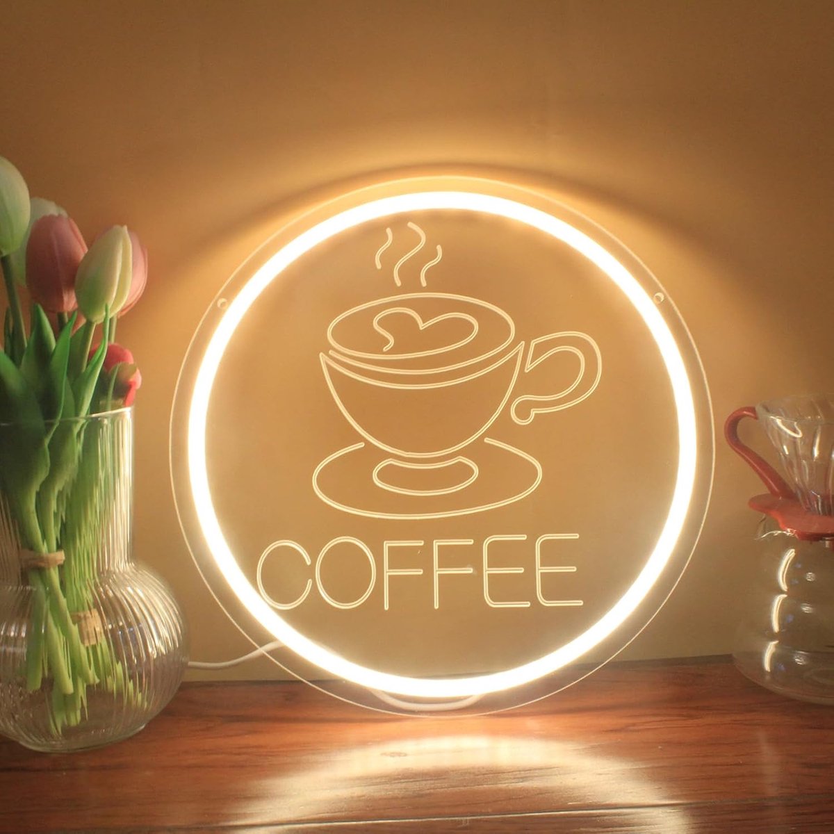 Neon Sign Dimbaar LED Cafe Sign voor Business Cafe Bar Neon Sign Light Up voor Wall Decor Aangedreven door USB 3D Graveren Art Licht Neon Signs voor Coffee Shop Station Keuken