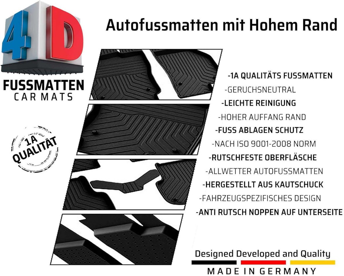 SnelShoppen - 4D Premium Rubber Auto Vloermat Set Geschikt voor Hyundai i30 2016+, 100% Passend, Geurloos, All Weather Auto Vloermat, ISO 9001:2008