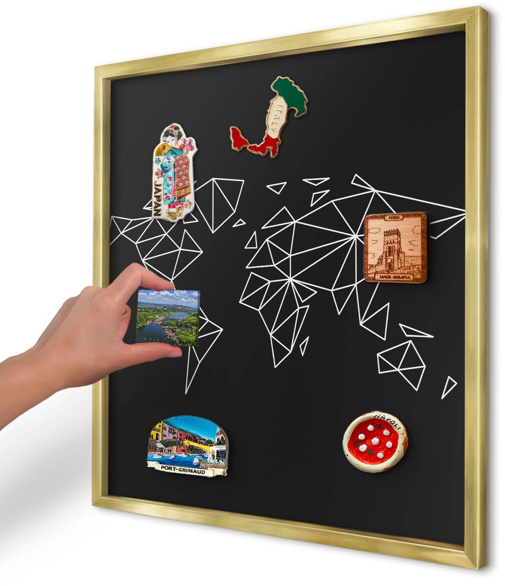 Artprintcave Zwart Magneetbord mit Gouden Frame - 50x50 cm - Wereldkaart Magnetisch Bord Voor Magneten - Geometrische Memobord Keuken - Geometrie