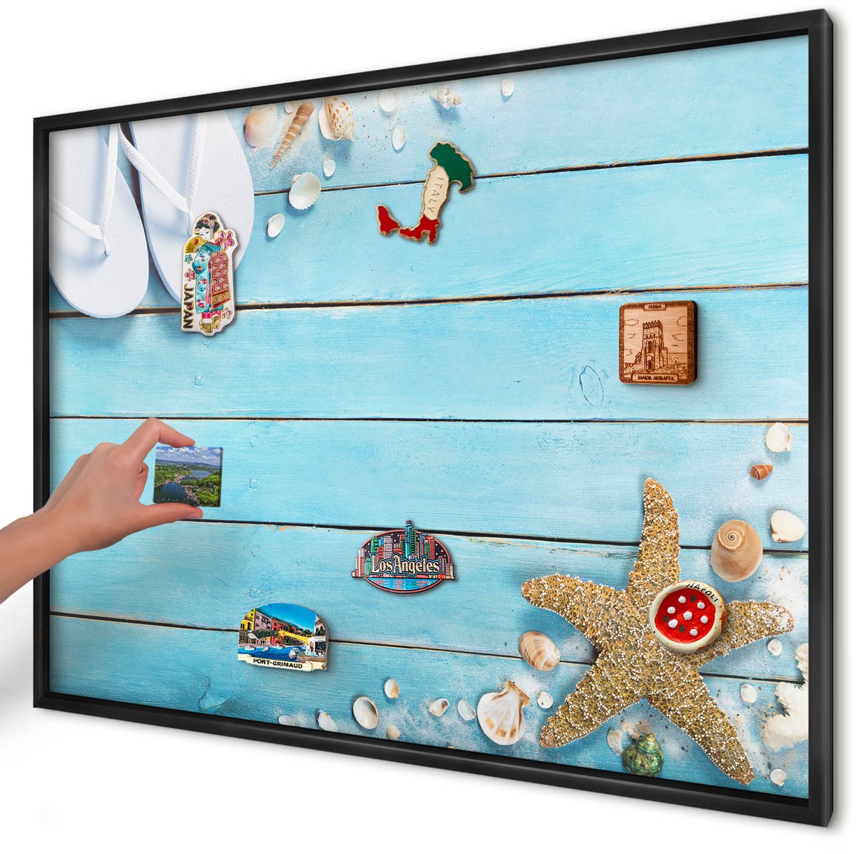 Artprintcave Blauw Magneetbord mit Zwart Frame - 100x70 cm - Vakantierust Magnetisch Bord - Fotografisch Bord Voor Magneten - Landschappen
