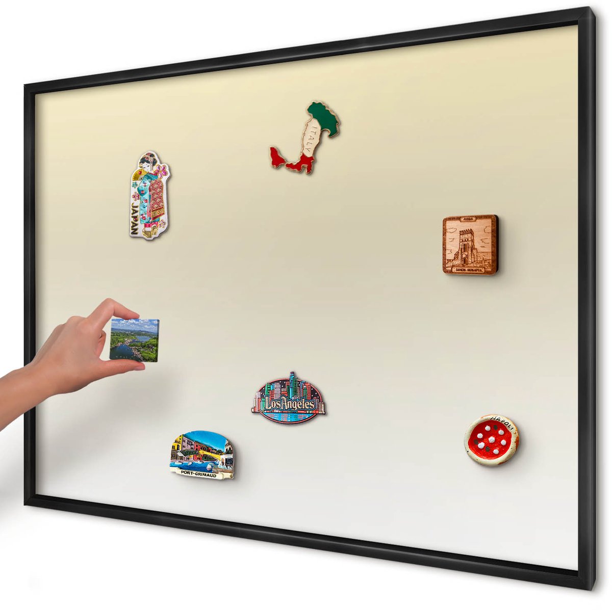 Artprintcave Beige Magneetbord mit Zwart Frame - 100x70 cm - Crèmekleurige Overgang Magneetbord Voor Keuken - Minimalist Notitiebord - Achtergronden En Patronen