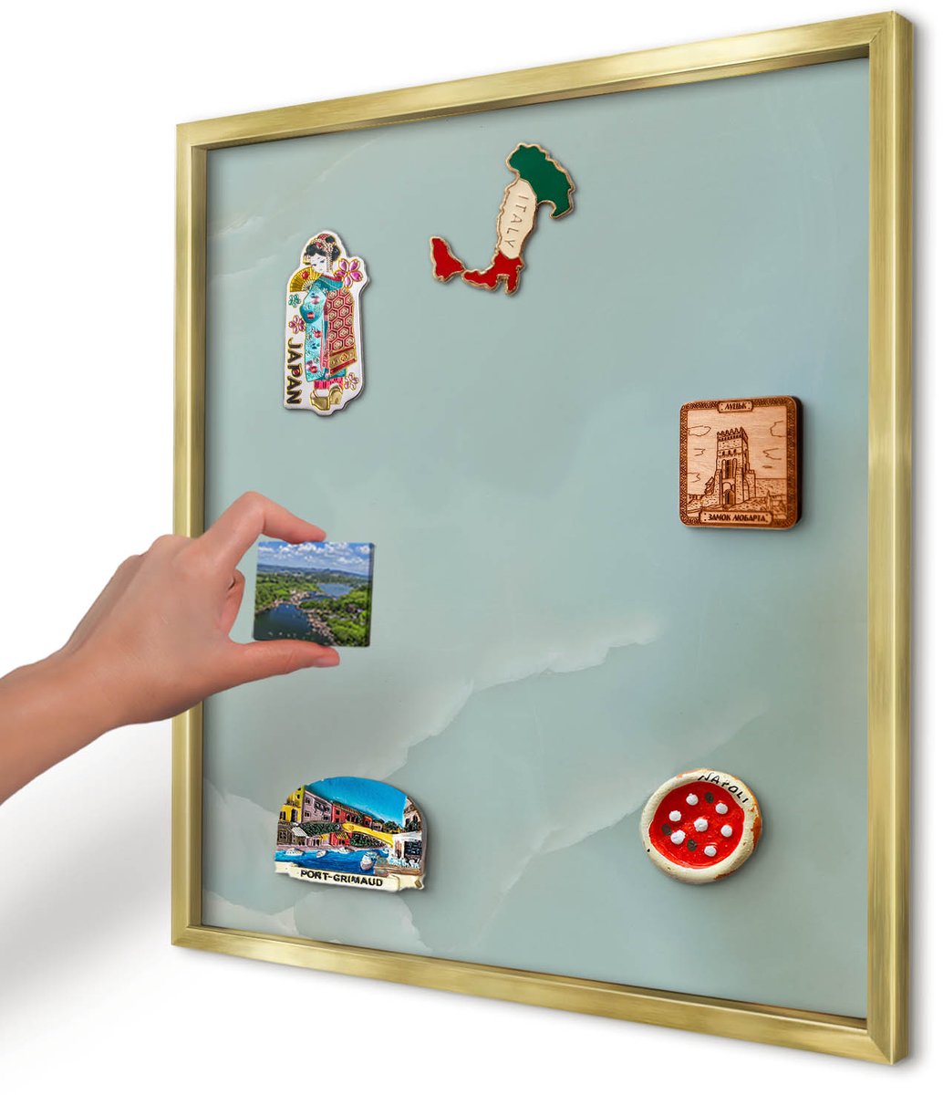 Artprintcave Turkoois Magneetbord mit Gouden Frame - 50x50 cm - Vreedzame Harmonie Bord Voor Magneten - Minimalist Magnetisch Bord - Achtergronden En Patronen