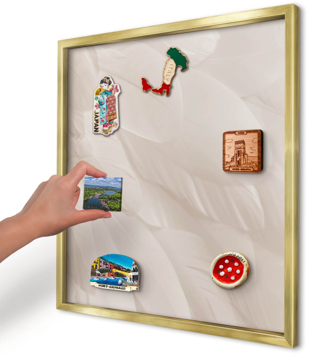 Artprintcave Romig Magneetbord mit Gouden Frame - 50x50 cm - Crèmekleurige Veren Memobord Keuken - Minimalist Magneetbord Voor Keuken - Texturen