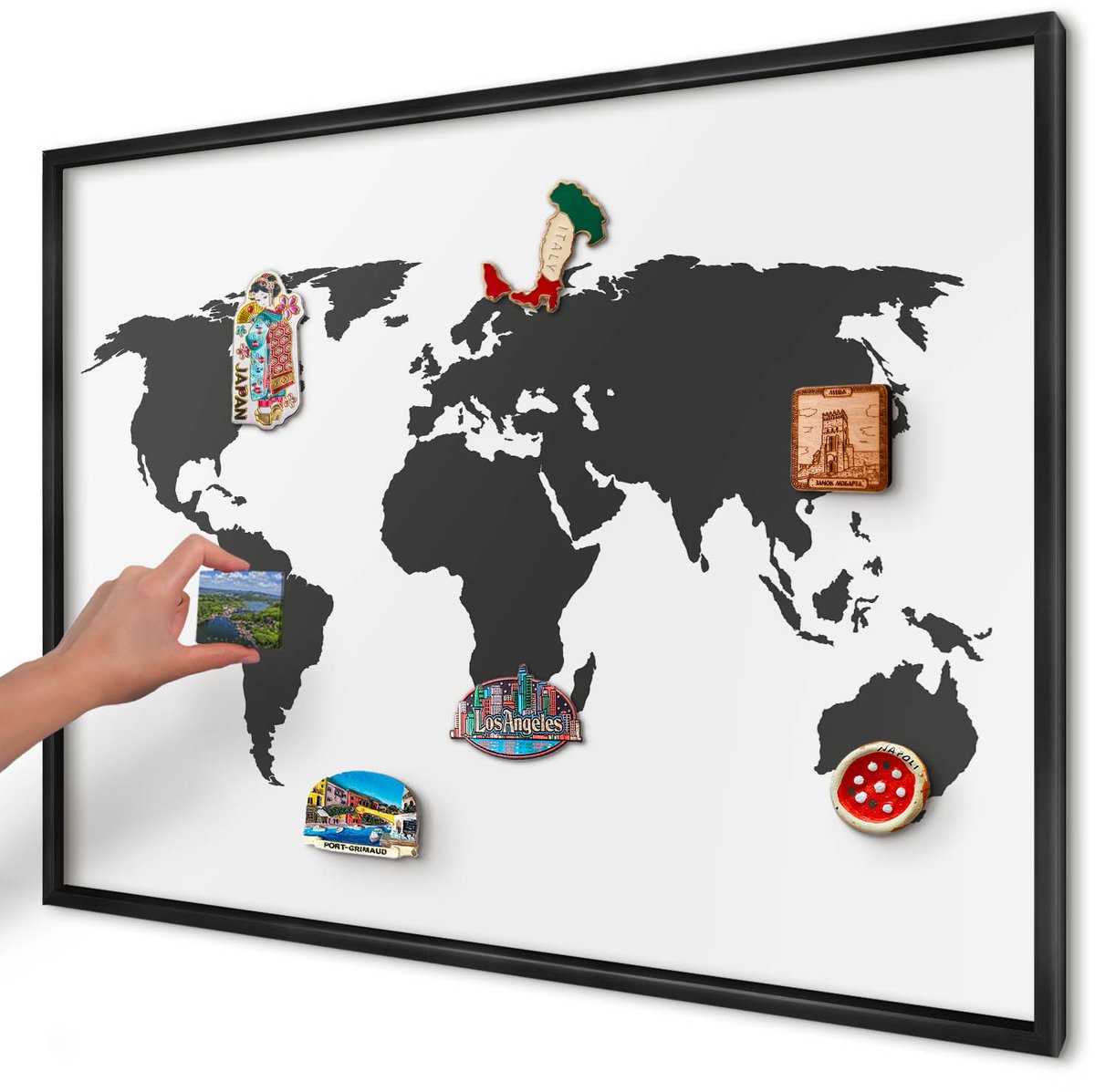Artprintcave Zwart Magneetbord mit Zwart Frame - 100x70 cm - Wereldkaart Bord Voor Magneten - Minimalist Magnetisch Bord - Kaarten