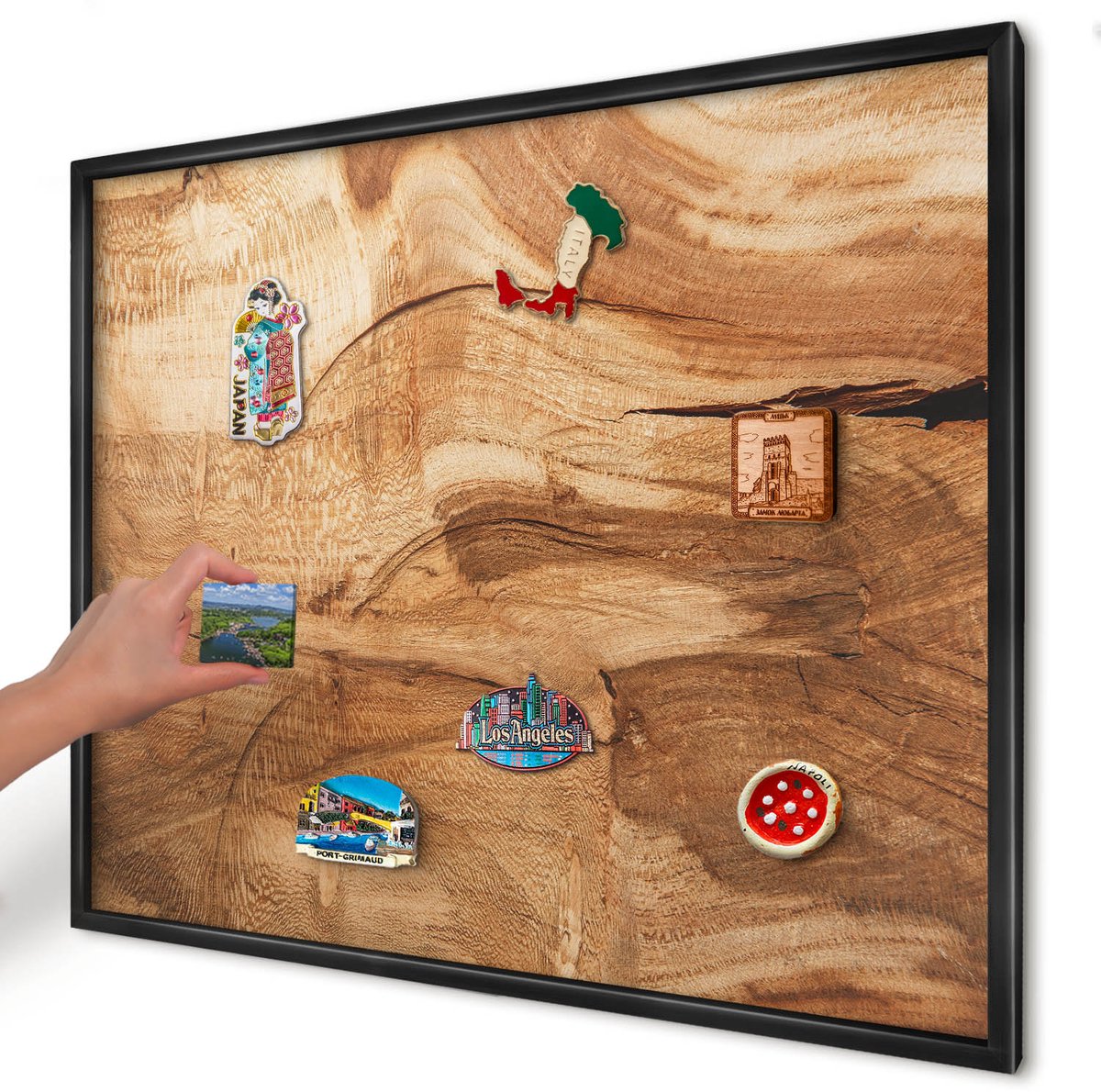 Artprintcave Bruin Magneetbord mit Zwart Frame - 80x60 cm - Natuurlijk Hout Magnetisch Bord Voor Magneten - Rustiek Magneetbord Voor Foto's - Texturen