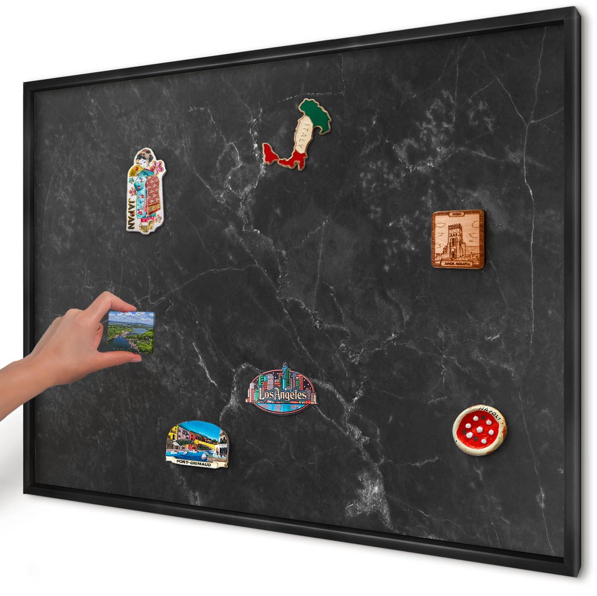 Artprintcave Zwart Magneetbord mit Zwart Frame - 100x70 cm - Zwart Marmer Bord Voor Magneten - Minimalist Notitiebord - Texturen