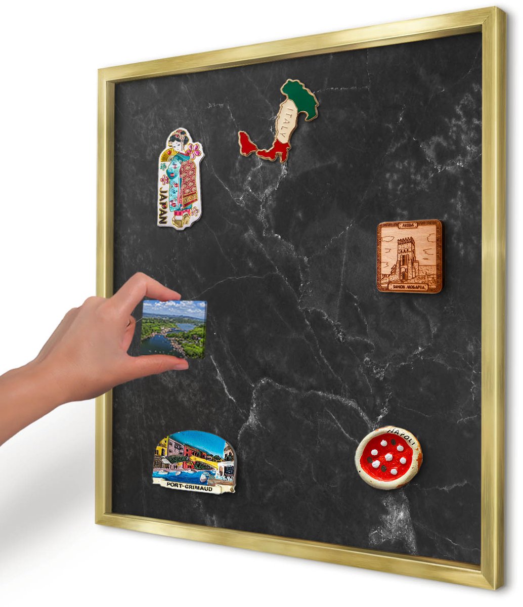 Artprintcave Zwart Magneetbord mit Gouden Frame - 50x50 cm - Zwart Marmer Magnetische Organizer - Minimalist Magneet Bord mit Frame - Texturen