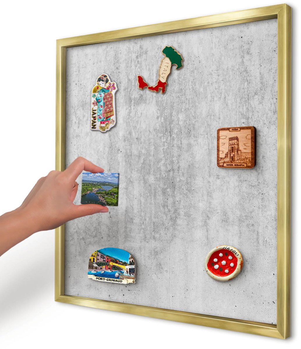 Artprintcave Grijs Magneetbord mit Gouden Frame - 50x50 cm - Grijze Textuur Magnetisch Bord Voor Magneten - Industrieel/Loft Magnetisch Bord - Texturen