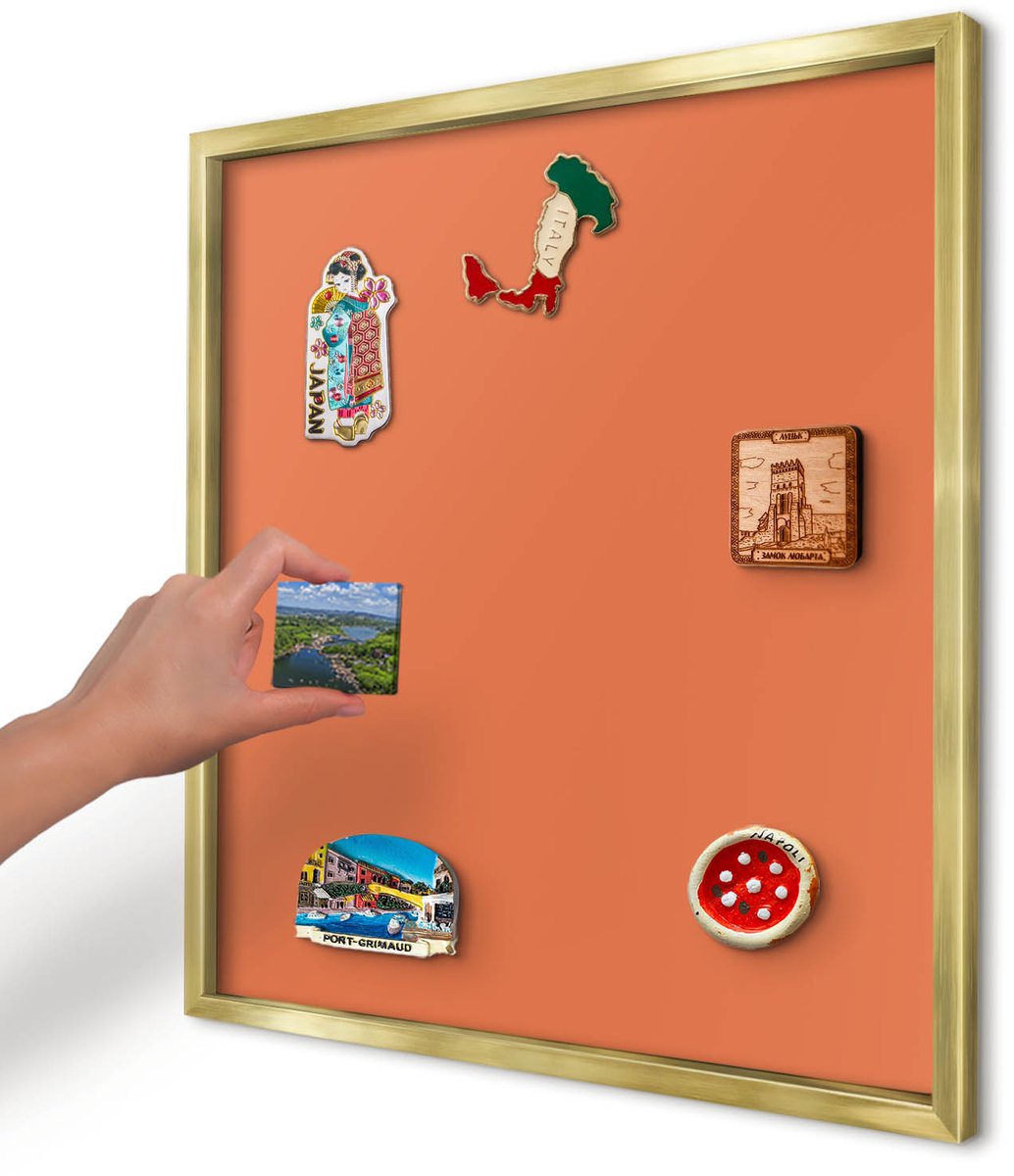 Artprintcave Oranje Magneetbord mit Gouden Frame - 50x50 cm - Sterk Oranje Magneet Bord mit Frame - Minimalist Memobord Keuken - Achtergronden En Patronen