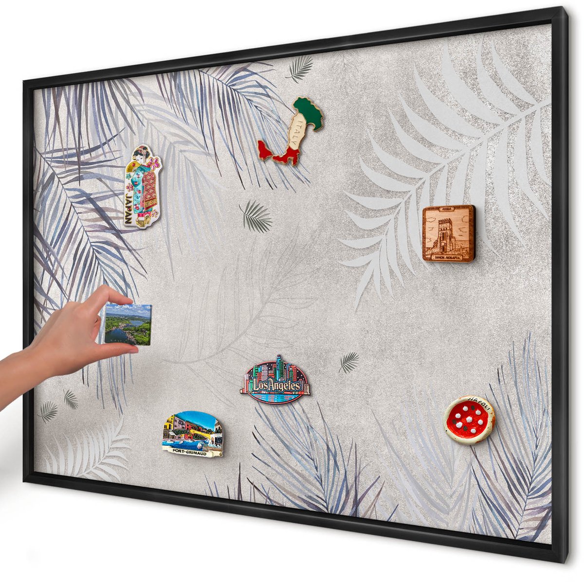 Artprintcave Beige Magneetbord mit Zwart Frame - 100x70 cm - Bladrijke Elegantie Magneet Bord mit Frame - Modern Magnetisch Bord - Natuur