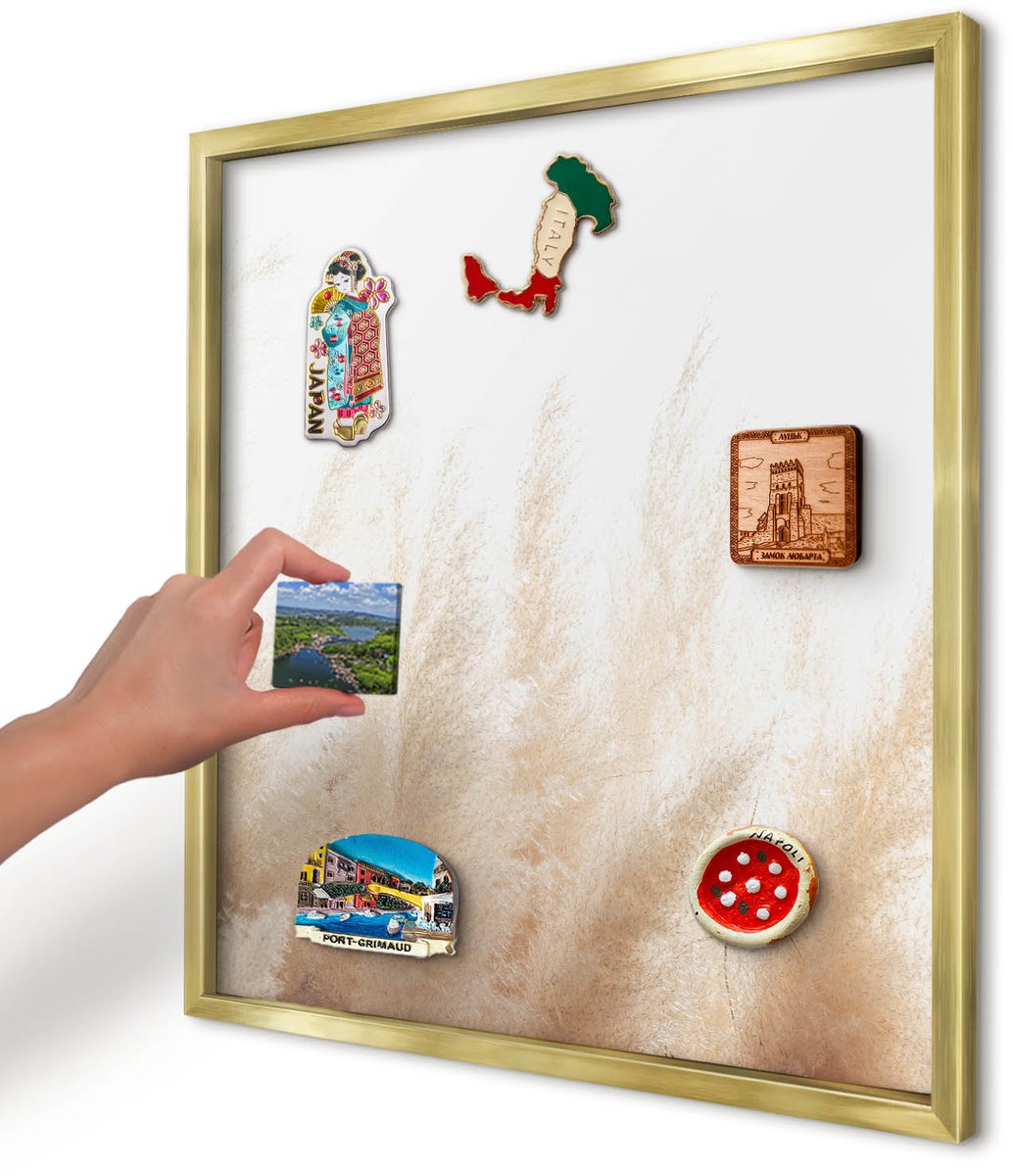 Artprintcave Beige Magneetbord mit Gouden Frame - 50x50 cm - Essentiële Grassen Notitiebord - Minimalist Bord Voor Magneten - Bloemen En Planten
