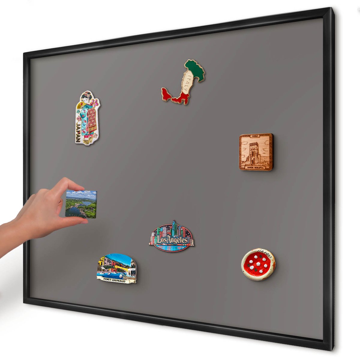 Artprintcave Grijs Magneetbord mit Zwart Frame - 80x60 cm - Donkergrijs Magnetisch Bord Voor Magneten - Minimalist Notitiebord - Achtergronden En Patronen