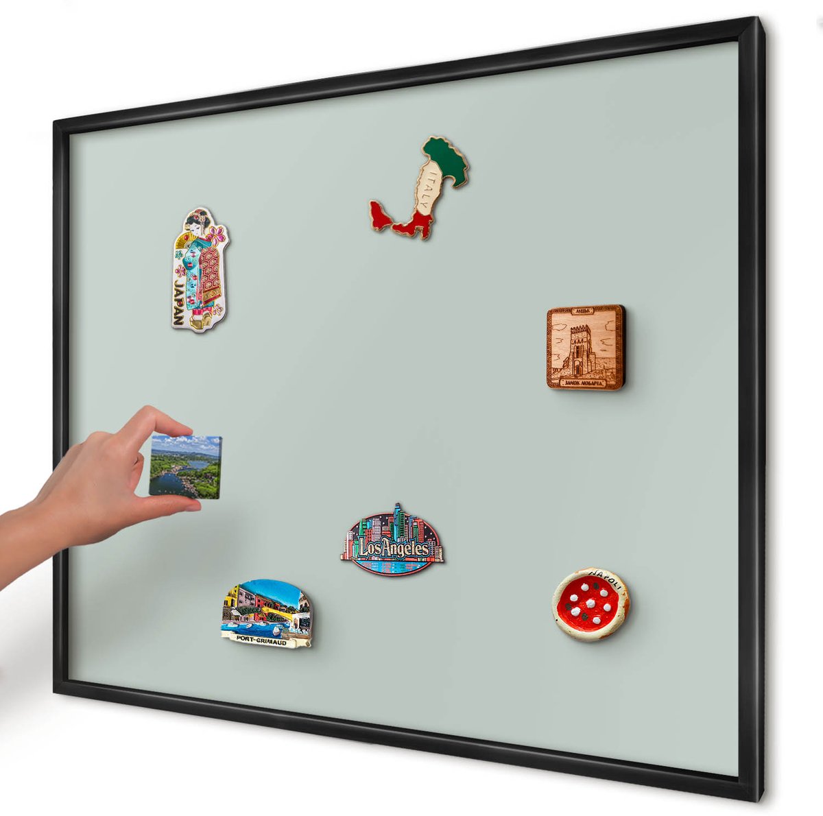 Artprintcave Groente Magneetbord mit Zwart Frame - 80x60 cm - Lichte Munt Magneetbord Voor Keuken - Minimalist Memobord Keuken - Achtergronden En Patronen