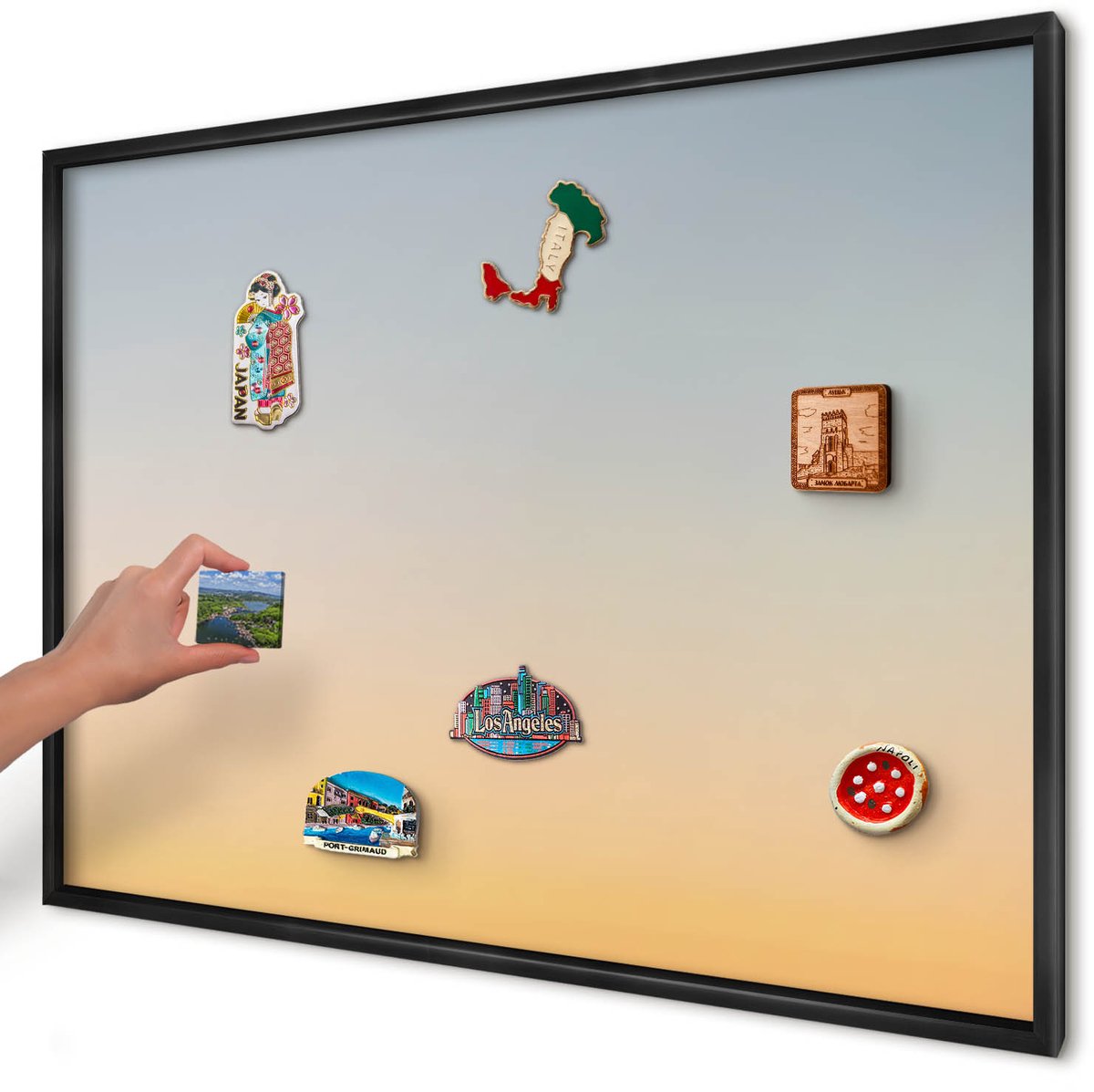 Artprintcave Oranje Magneetbord mit Zwart Frame - 100x70 cm - Pastelkleurige Overgang Magnetisch Bord Voor Magneten - Abstract Notitiebord - Achtergronden En Patronen