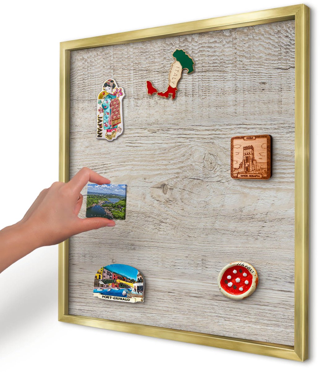 Artprintcave Beige Magneetbord mit Gouden Frame - 50x50 cm - Houtstructuur Magneetbord Voor Foto's - Scandinavisch Magnetisch Bord - Texturen