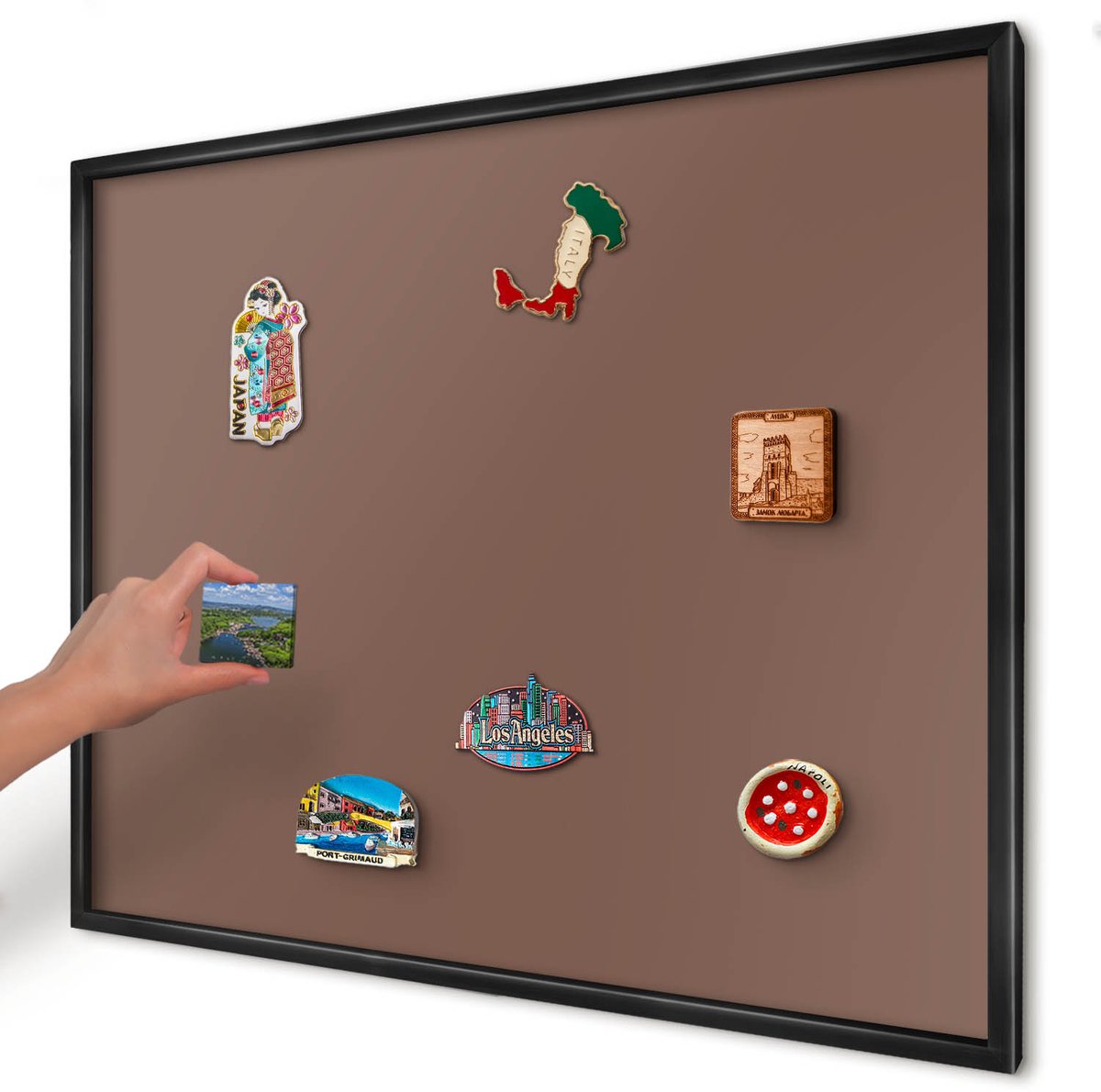 Artprintcave Bruin Magneetbord mit Zwart Frame - 80x60 cm - Bruine Kleur Wandbord Magnetisch - Minimalist Magneetbord Voor Foto's - Achtergronden En Patronen