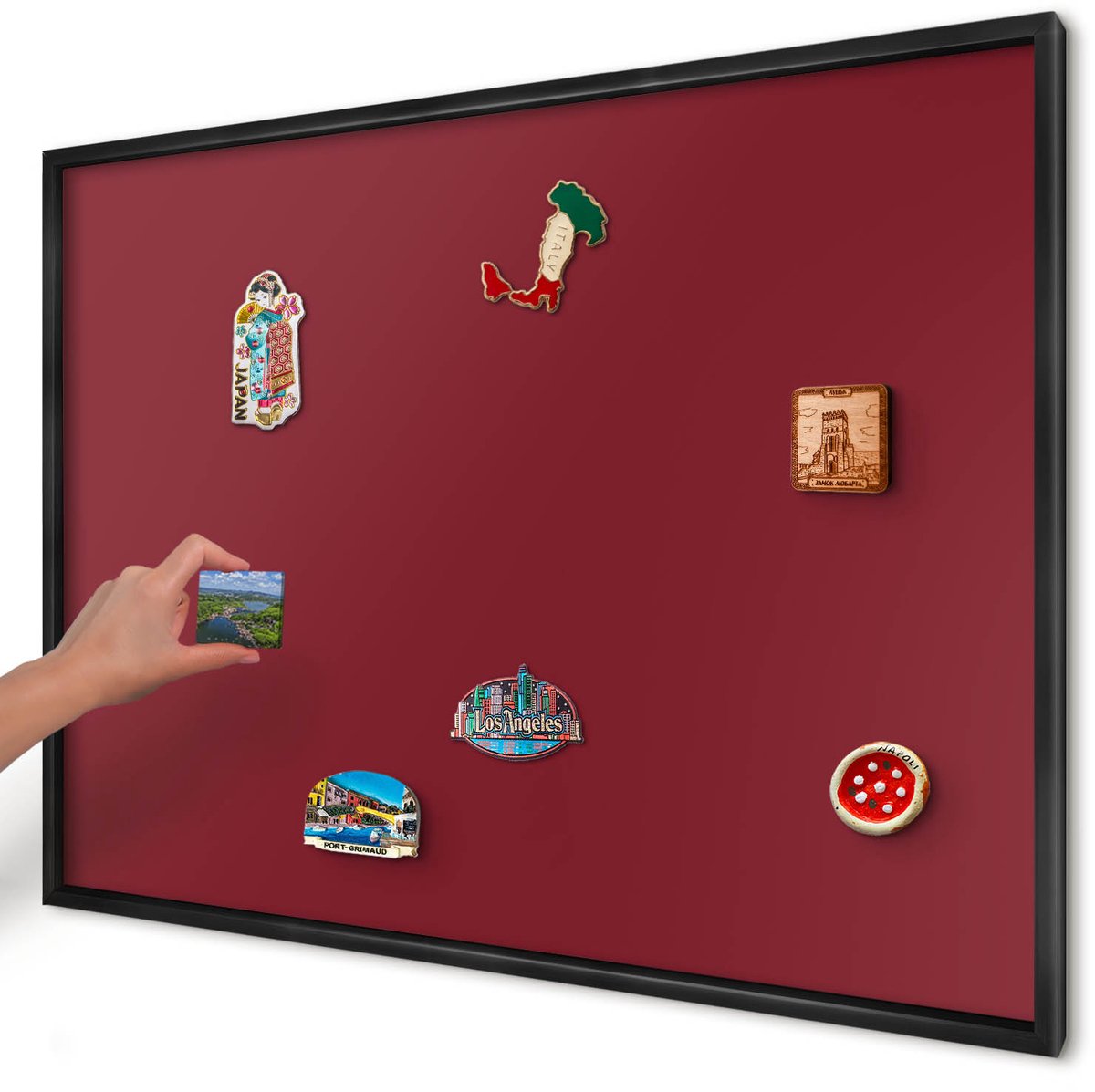 Artprintcave Bordeaux Magneetbord mit Zwart Frame - 100x70 cm - Levendig Bordeauxrood Magneetbord Voor Foto's - Minimalist Magnetische Organizer - Achtergronden En Patronen