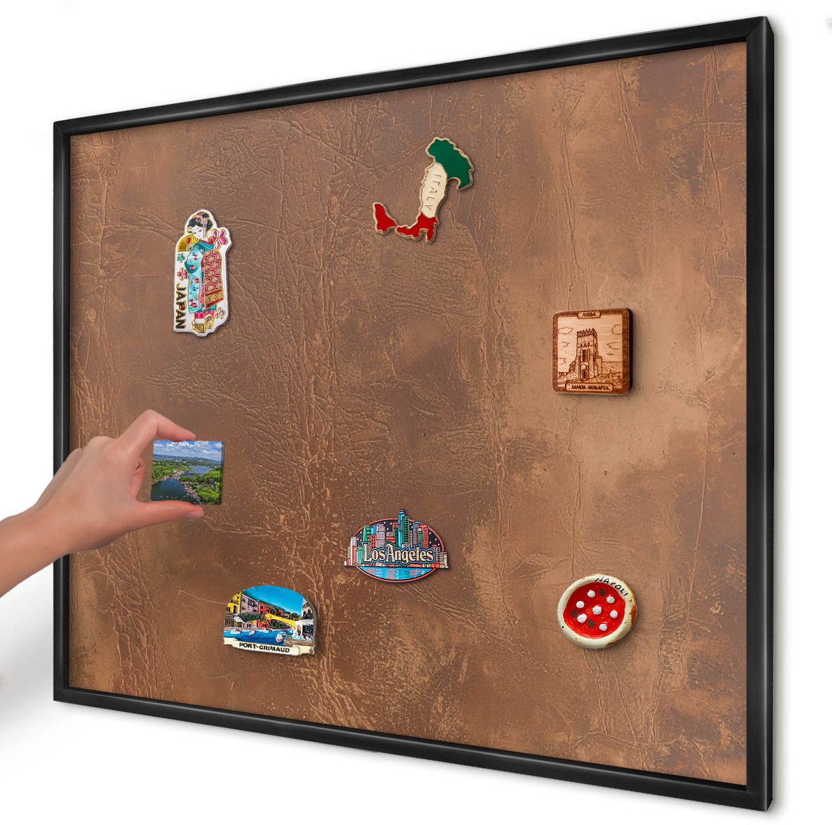 Artprintcave Bruin Magneetbord mit Zwart Frame - 80x60 cm - Bruine Textuur Magneet Bord mit Frame - Minimalist Magnetische Organizer - Texturen