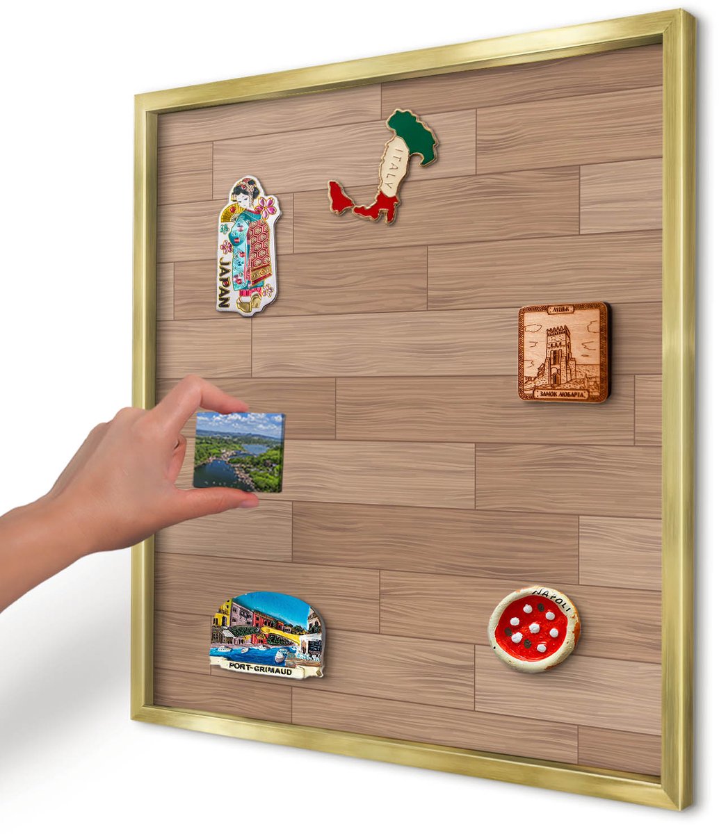 Artprintcave Bruin Magneetbord mit Gouden Frame - 50x50 cm - Houten Patroon Magnetische Organizer - Rustiek Memobord Keuken - Texturen