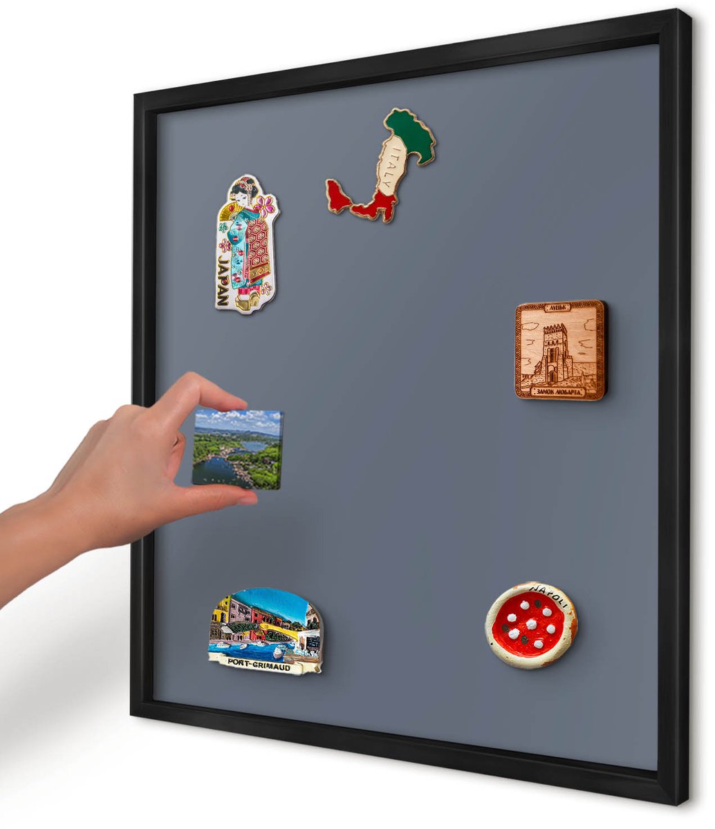 Artprintcave Marine Magneetbord mit Zwart Frame - 50x50 cm - Koelgrijs Magnetische Organizer - Minimalist Notitiebord - Achtergronden En Patronen
