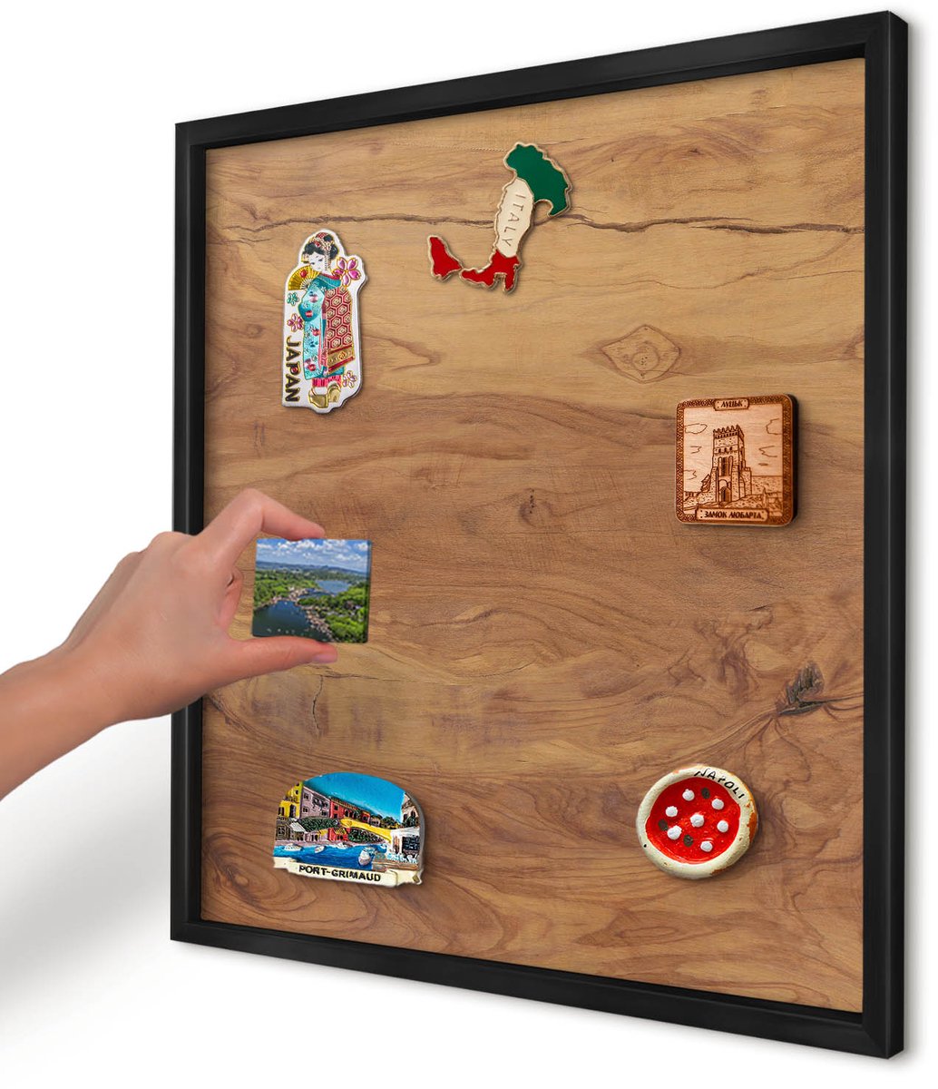 Artprintcave Bruin Magneetbord mit Zwart Frame - 50x50 cm - Natuurlijk Hout Bord Voor Magneten - Rustiek Magnetisch Bord - Texturen