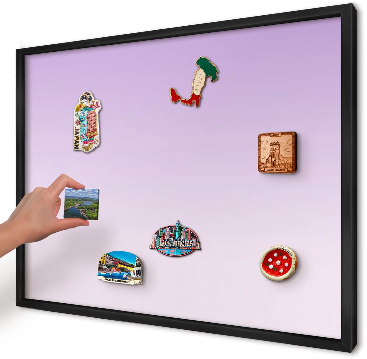 Artprintcave Paars Magneetbord mit Zwart Frame - 70x50 cm - Subtiele Kleurovergang Memobord Keuken - Minimalist Magneetbord Voor Keuken - Achtergronden En Patronen
