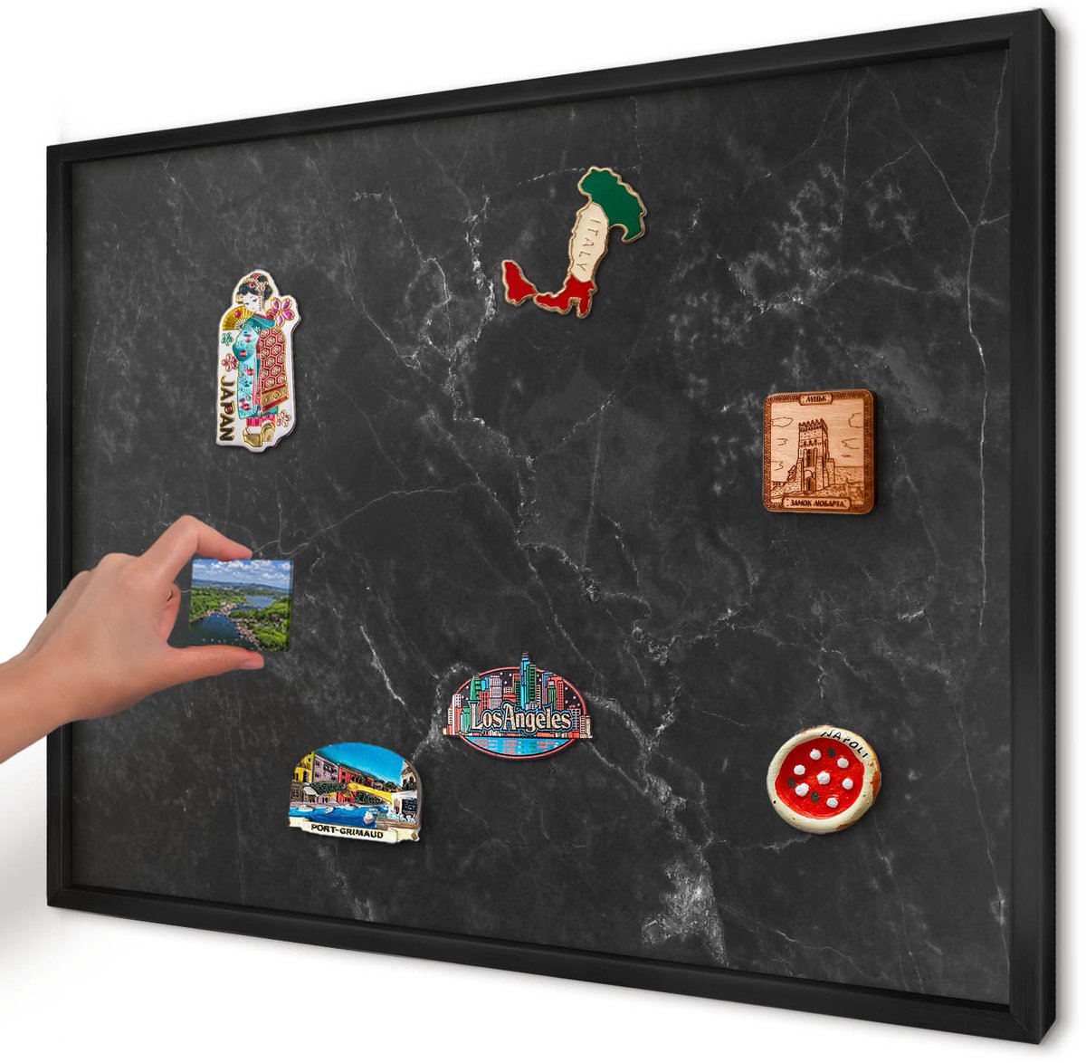 Artprintcave Zwart Magneetbord mit Zwart Frame - 70x50 cm - Zwart Marmer Magneetbord Voor Foto's - Minimalist Magneet Bord mit Frame - Texturen